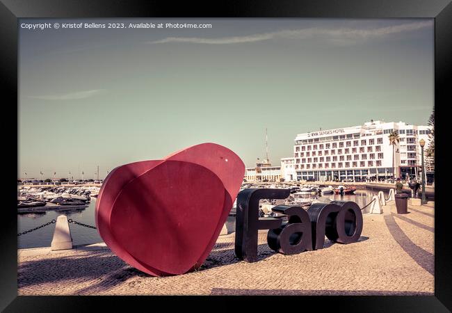 View on the I love Faro sign and Eva Senses Hotel in the marina of Faro, Portugal. Framed Print by Kristof Bellens