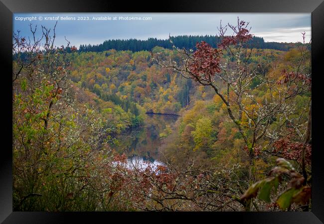 High angle view during autumn on river Ourthe in the Ardennes of Wallonia, Belgium Framed Print by Kristof Bellens