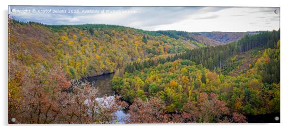 View on the landscape of Parc naturel des deux Ourthes during autumn in the Ardennes of Wallnia, Belgium. Acrylic by Kristof Bellens