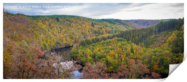 View on the landscape of Parc naturel des deux Ourthes during autumn in the Ardennes of Wallnia, Belgium. Print by Kristof Bellens