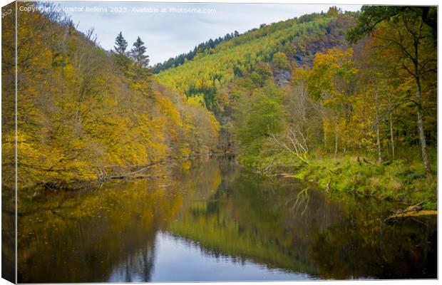 View on the river Ourthe in the Belgian national park Two Ourthes in the Ardennes of Wallonia, Belgium during autumn Canvas Print by Kristof Bellens
