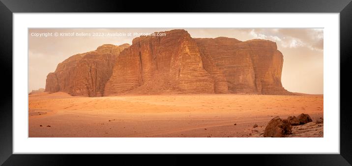 Panorama of Khazali’s mountain in the desert of Wadi Rum, Jordan Framed Mounted Print by Kristof Bellens