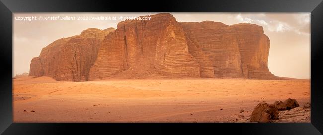 Panorama of Khazali’s mountain in the desert of Wadi Rum, Jordan Framed Print by Kristof Bellens