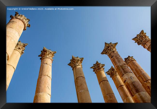 Corinthian capitals decorating the columns of the Temple of Artemis, Jerash, Gerasha, Jordan Framed Print by Kristof Bellens