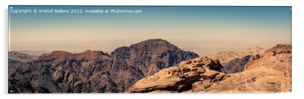 Panorama landscape image of Petra, Jordan at the top of Ad Deir. Acrylic by Kristof Bellens