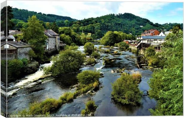 Serenity on Llangollen River Dee Canvas Print by Mark Chesters