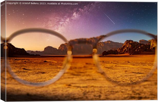 Desert and rocks on extraterrestrial or alien planet in the universe with view on space and galaxy Canvas Print by Kristof Bellens