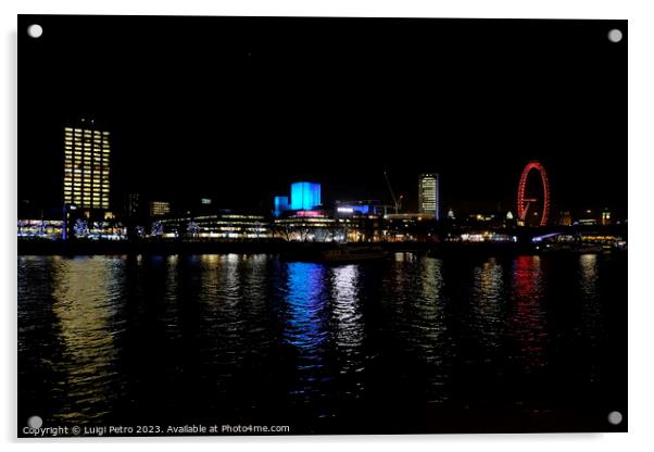 London skyline panorama at night, England the UK. Acrylic by Luigi Petro