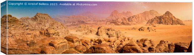 Desert and rocks on extraterrestrial or alien planet in the universe with view on space and galaxy Canvas Print by Kristof Bellens