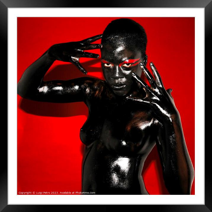 Black model covered in black body paint. Framed Mounted Print by Luigi Petro