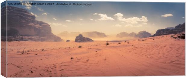 Desert scene at Wadi Rum, Jordan, light sand storm in the distance Canvas Print by Kristof Bellens