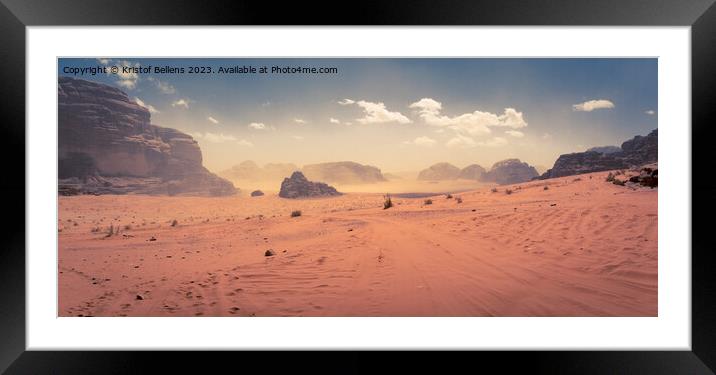 Desert scene at Wadi Rum, Jordan, light sand storm in the distance Framed Mounted Print by Kristof Bellens