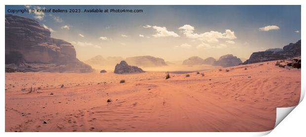 Desert scene at Wadi Rum, Jordan, light sand storm in the distance Print by Kristof Bellens