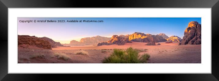 Panorama landscape shot of Wadi Rum desert in Jordan during golden hour Framed Mounted Print by Kristof Bellens