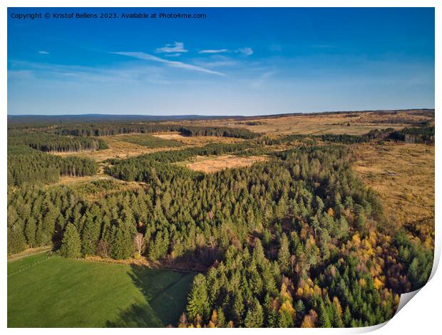 Aerial drone point of view of High Fens nature reserve in Ardennes of Wallonia, Belgium Print by Kristof Bellens