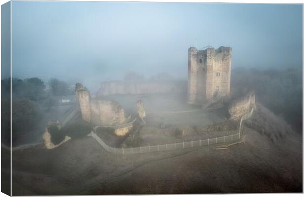 Conisbrough Castle In The Fog Canvas Print by Apollo Aerial Photography