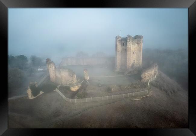 Conisbrough Castle In The Fog Framed Print by Apollo Aerial Photography