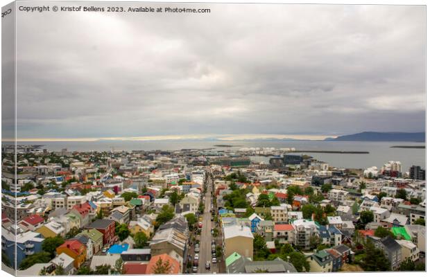 Reykjavik, Iceland, skyline and cityscape with view over houses and skolavordustigur. Aerial. Canvas Print by Kristof Bellens