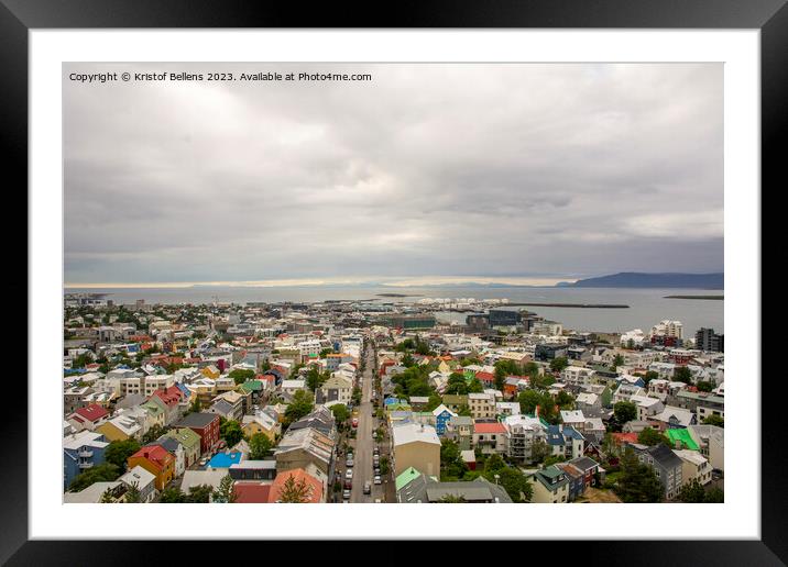 Reykjavik, Iceland, skyline and cityscape with view over houses and skolavordustigur. Aerial. Framed Mounted Print by Kristof Bellens