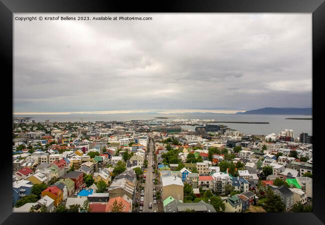 Reykjavik, Iceland, skyline and cityscape with view over houses and skolavordustigur. Aerial. Framed Print by Kristof Bellens