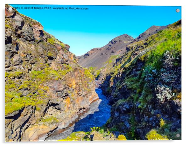 Dramatic Iceland landscape with Markarfljot canyon and river in the vincinity of Emstrur Botnar. Acrylic by Kristof Bellens