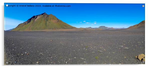 Black volcanic landscape in Katla nature reserve on Laugavegur hiking trail in Iceland. Panorama. Acrylic by Kristof Bellens