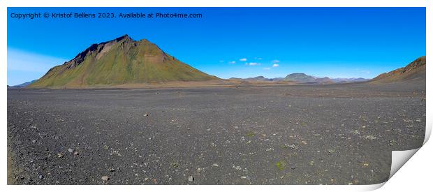 Black volcanic landscape in Katla nature reserve on Laugavegur hiking trail in Iceland. Panorama. Print by Kristof Bellens