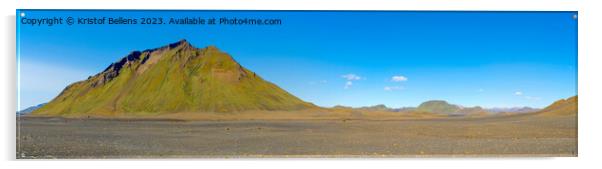 Iceland landscape panorama: Emstrur surroundings. Green mountain and lava soil Acrylic by Kristof Bellens