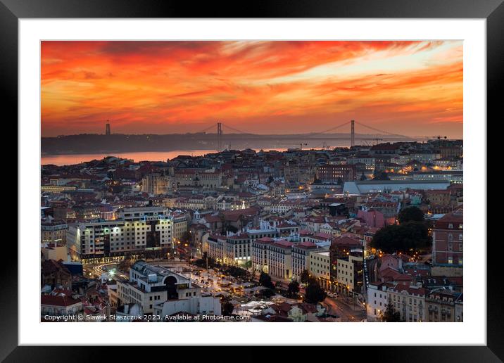 Lisbon Sunset Framed Mounted Print by Slawek Staszczuk