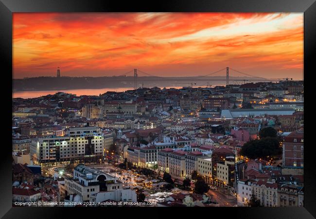 Lisbon Sunset Framed Print by Slawek Staszczuk
