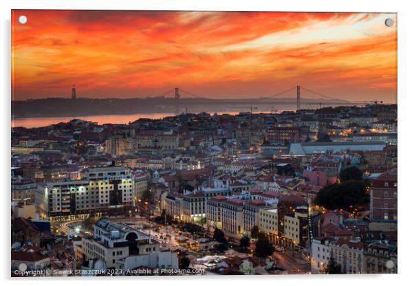 Lisbon Sunset Acrylic by Slawek Staszczuk