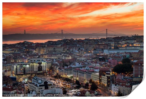 Lisbon Sunset Print by Slawek Staszczuk
