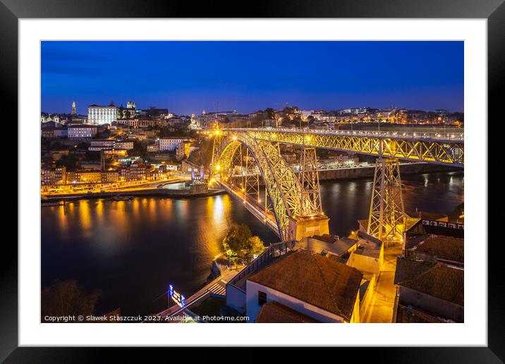 Night falls in Porto Framed Mounted Print by Slawek Staszczuk