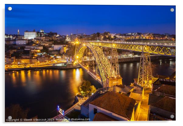 Night falls in Porto Acrylic by Slawek Staszczuk