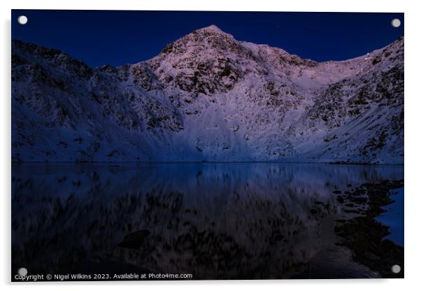 Snowdon at night Acrylic by Nigel Wilkins