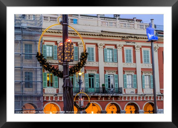 Christmas Decorations Street Cityscape Nice France Framed Mounted Print by William Perry