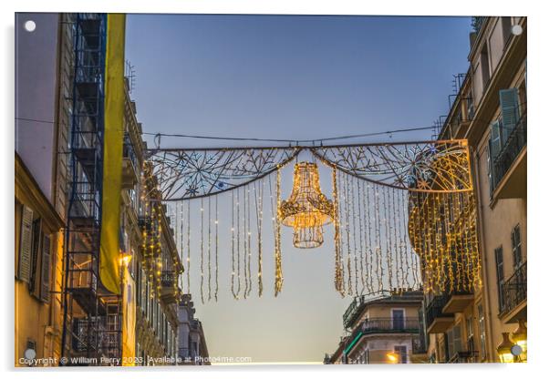 Christmas Decorations Street Cityscape Nice France Acrylic by William Perry