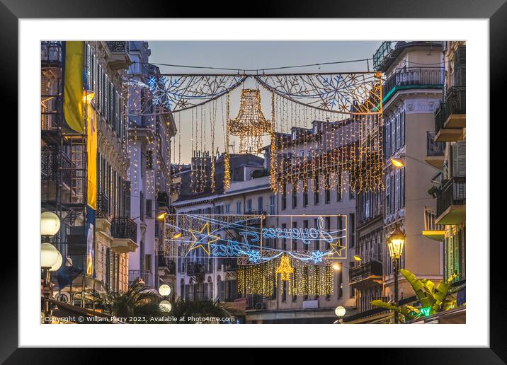 Christmas Decorations Street Cityscape Nice France Framed Mounted Print by William Perry