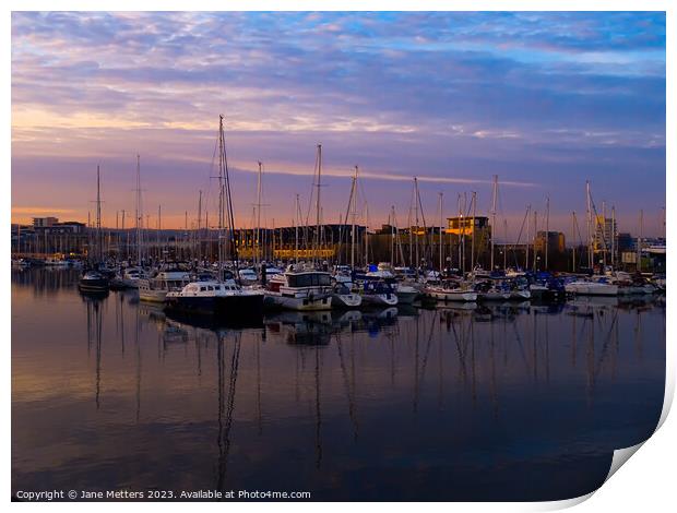 Boats Docked at Penarth Marina Print by Jane Metters