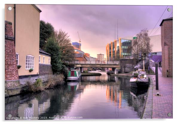 Birmingham Towpath twilight Acrylic by Rob Hawkins