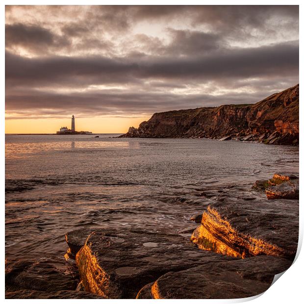St. Mary's Lighthouse from the Beach at Old Hartley Print by Will Ireland Photography