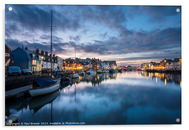 Weymouth Harbour at Dusk in Winter Acrylic by Paul Brewer