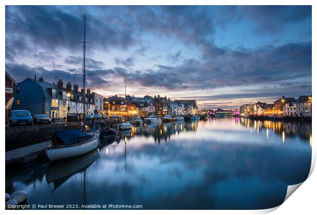 Weymouth Harbour at Dusk in Winter Print by Paul Brewer