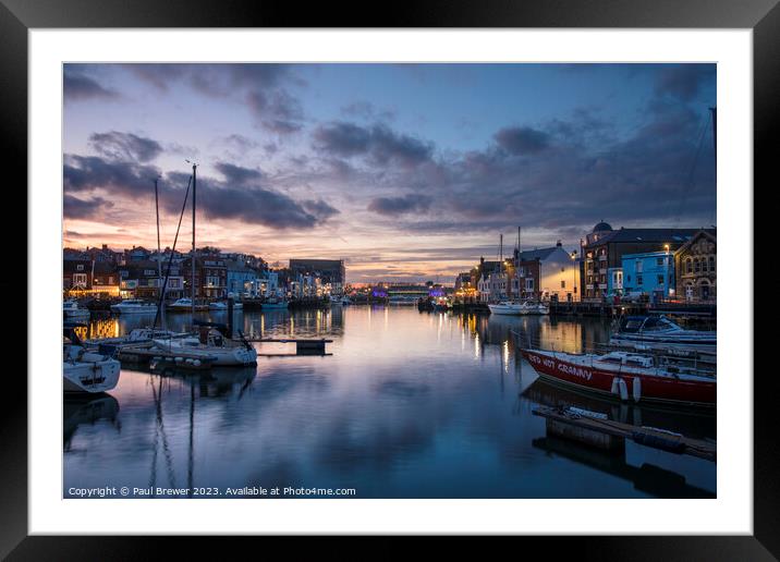 Weymouth Harbour at Dusk in Winter Framed Mounted Print by Paul Brewer