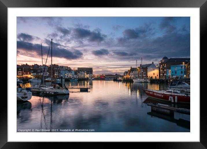 Weymouth Harbour at Dusk in Winter Framed Mounted Print by Paul Brewer