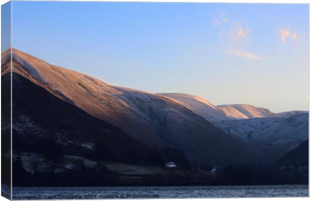 Bassenthwaite Lake District Snow capped mountains Canvas Print by David Thompson