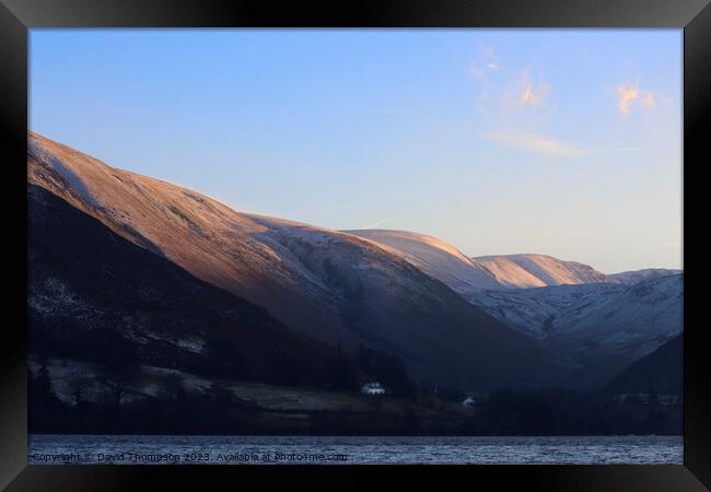 Bassenthwaite Lake District Snow capped mountains Framed Print by David Thompson
