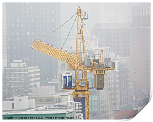 Crane in the mist Print by Stephanie Moore