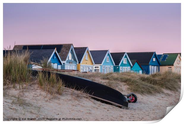 A Colourful Sunset at Hengistbury Head Beach Huts Print by KB Photo