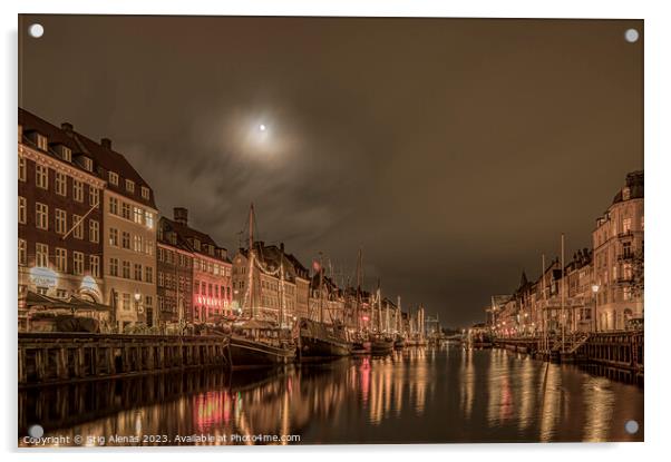 The moon is shining over the Nyhavn Canal in Copenhagen Acrylic by Stig Alenäs